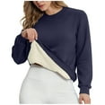 thumbnail image 1 of Women's Fleece Lined Sweatshirts Thermal Casual Crewneck Thicken Pullover Winter Warm Blouse Tops Navy M, 1 of 5