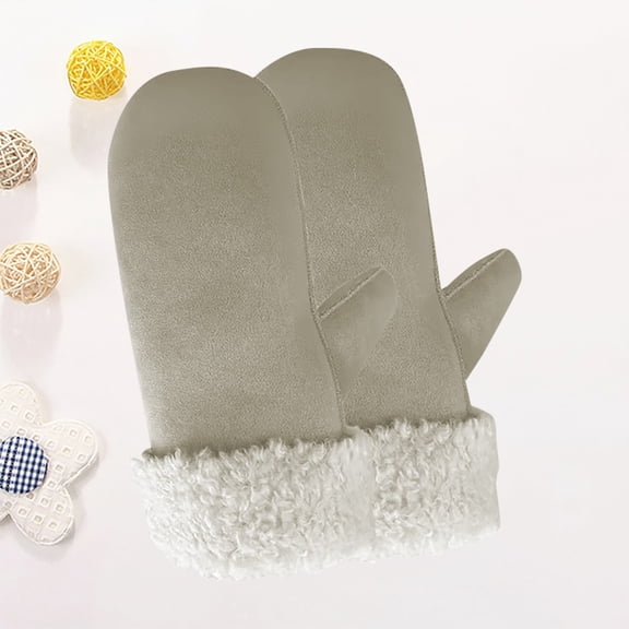 Women's Fleece Lined Thermal Mittens, Thickened Cold Proof Winter Gloves for Outdoor, Warm Winter Mittens for Daily Travel and Commuting - Beige