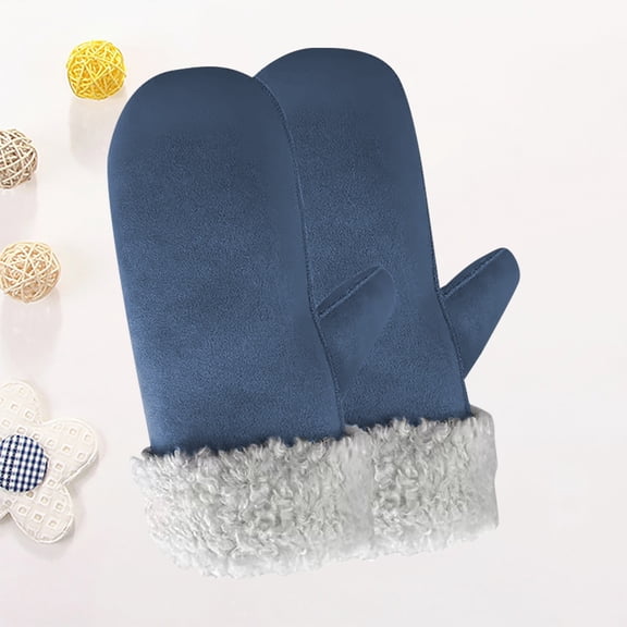 Women's Fleece Lined Thermal Mittens, Thickened Cold Proof Winter Gloves for Outdoor, Warm Winter Mittens for Daily Travel and Commuting - Blue