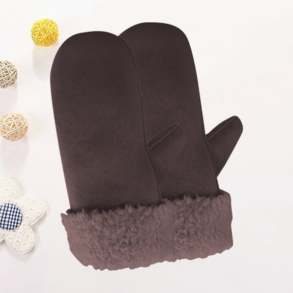 Women's Fleece Lined Thermal Mittens, Thickened Cold Proof Winter Gloves for Outdoor, Warm Winter Mittens for Daily Travel and Commuting - Coffee