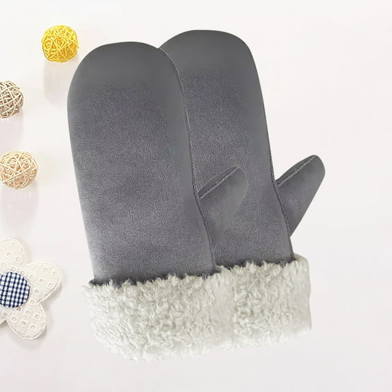 Women's Fleece Lined Thermal Mittens, Thickened Cold Proof Winter Gloves for Outdoor, Warm Winter Mittens for Daily Travel and Commuting - White