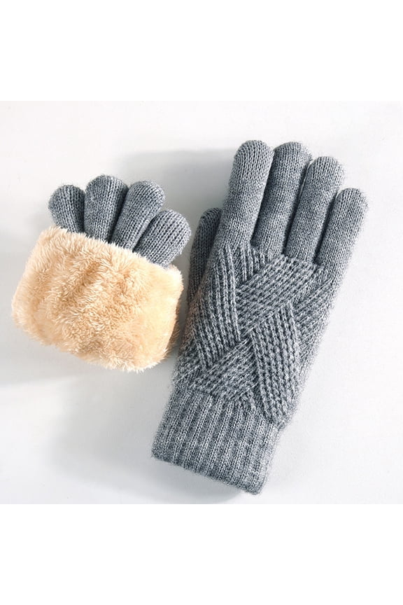 Women's Fleece Lined Thermal Mittens, Winter Knit Gloves with Touchscreen Fingers, Thick Warm Double Layer Cold Weather Gloves, Soft Comfortable Outdoor Skiing and Cycling Accessories for Women Grey