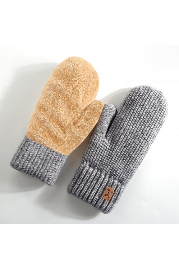 Women's Fleece Lined Thermal Mittens, Winter Knit Gloves with Touchscreen Fingers, Thick Warm Double Layer Cold Weather Gloves, Soft Comfortable Outdoor Skiing and Cycling Accessories for Women Grey