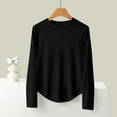 thumbnail image 1 of Women's Fleece Lined Thermal Shirts Crew Neck Long Sleeve Underwear Tops Fall Winter Soft Warm Loungewear New Women's Nightshirt Black 3XL, 1 of 4