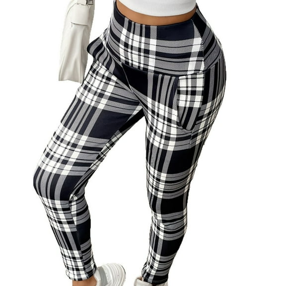 Women's Fleece Lined Thick Leggings - Plaid Stripe Yoga Athletic Warm Tights for Workout, Casual & Cold Weather