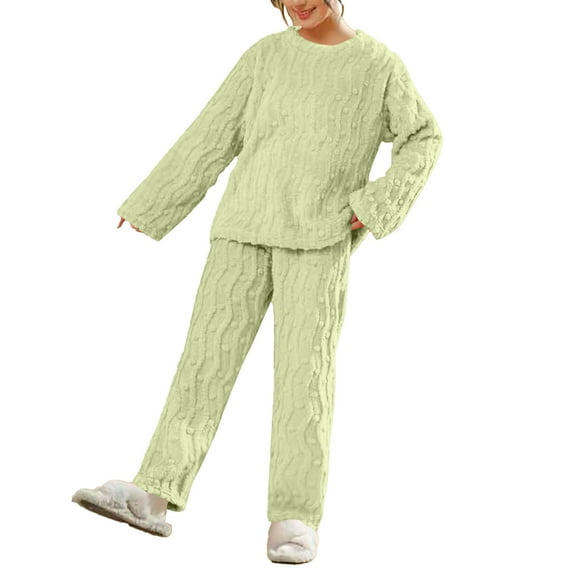 Women's Fleece-Lined Thick Long Sleeve Long Pants Pajama Set Green
