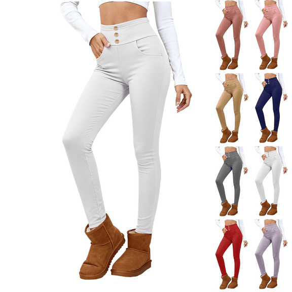 Women's Fleece Lined Tights High Waisted Thermal Tummy Control Leggings Soft Brushed Plush Workout Gym Yoga Leggings with Pockets