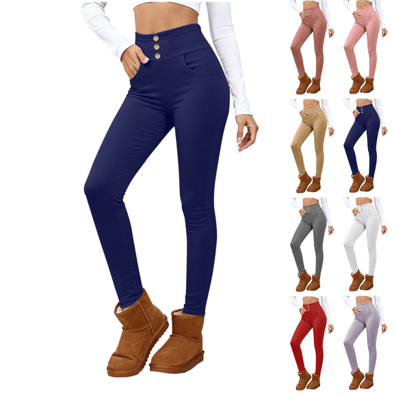 Women's Fleece Lined Tights High Waisted Thermal Tummy Control Leggings Soft Brushed Plush Workout Gym Yoga Leggings with Pockets