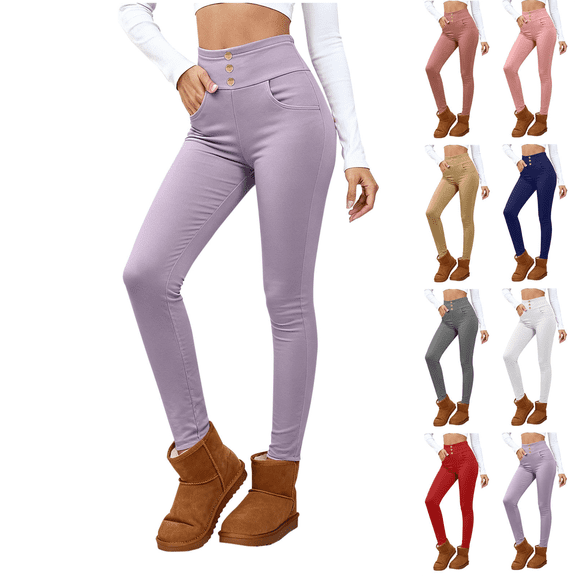 Women's Fleece Lined Tights High Waisted Thermal Tummy Control Leggings Soft Brushed Plush Workout Gym Yoga Leggings with Pockets