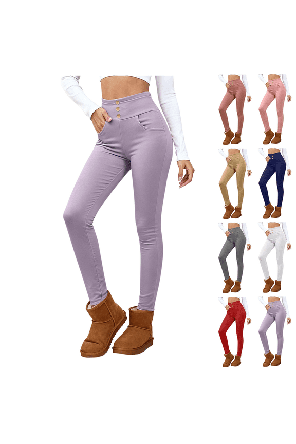 Women's Fleece Lined Tights High Waisted Thermal Tummy Control Leggings Soft Brushed Plush Workout Gym Yoga Leggings with Pockets