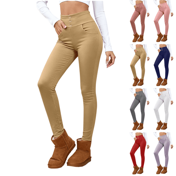 Women's Fleece Lined Tights High Waisted Thermal Tummy Control Leggings Soft Brushed Plush Workout Gym Yoga Leggings with Pockets