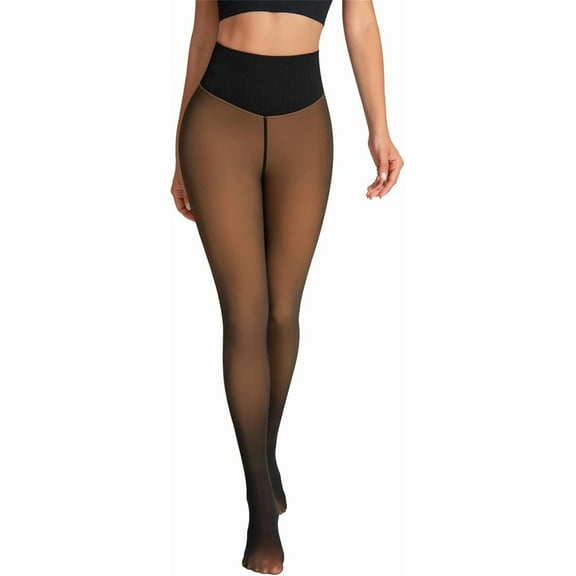 Women's Fleece Lined Tights - Sheer Look Thermal Leggings with Tummy Control & Butt Lifting