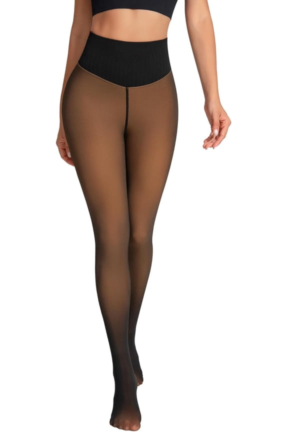 Women's Fleece Lined Tights with Tummy Control, Thermal Opaque Leggings, Butt Lifting Design