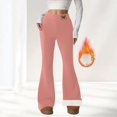 thumbnail image 1 of Women's Fleece Lined Trousers Full Length Solid Color High Waisted Flare Pants Pink S, 1 of 8