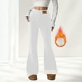 thumbnail image 1 of Women's Fleece Lined Trousers Full Length Solid Color High Waisted Flare Pants White L, 1 of 8