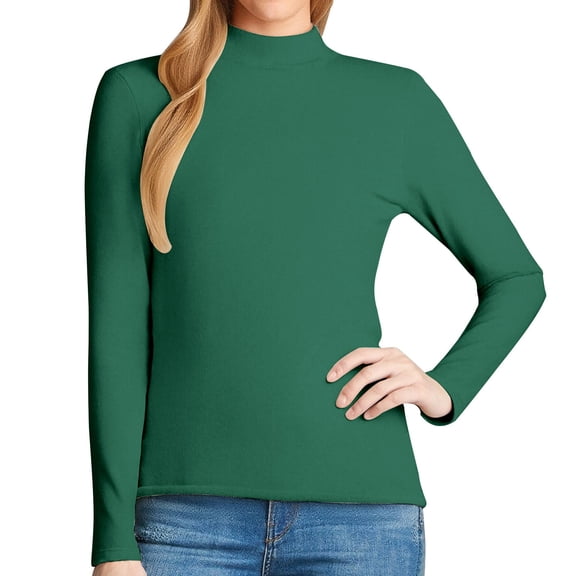 Women's Fleece Lined Turtleneck Top, Thickened Thermal Long Sleeve Pullover, Warm Winter Layering Shirt for Cold Weather, Daily Wear and Indoor Loungewear Green L