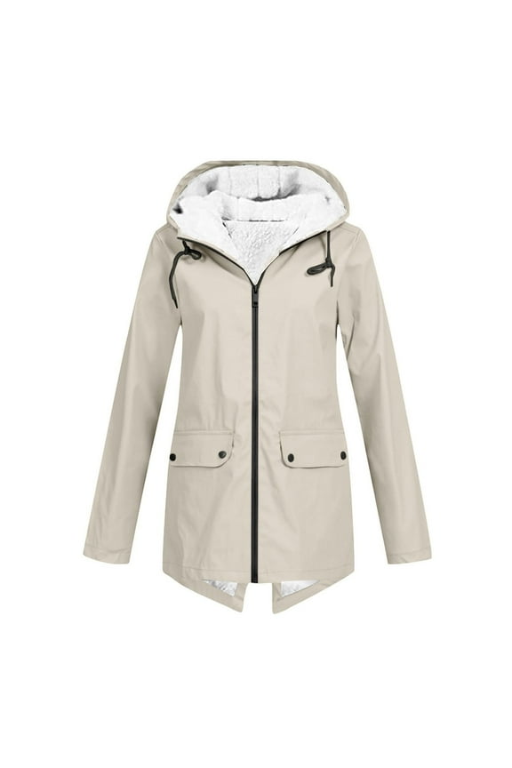 Women's Fleece Lined Waterproof Jacket with Adjustable Hood & Hand Warmer Pockets Winter Windproof Snow Coat with Full Zip for Hiking and Commuting