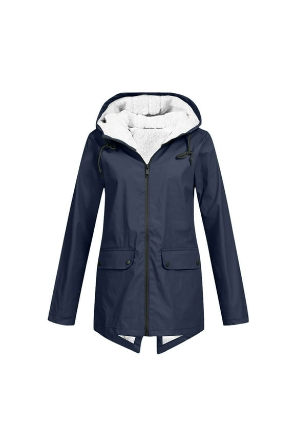Women's Fleece Lined Waterproof Jacket with Adjustable Hood & Hand Warmer Pockets Winter Windproof Snow Coat with Full Zip for Hiking and Commuting