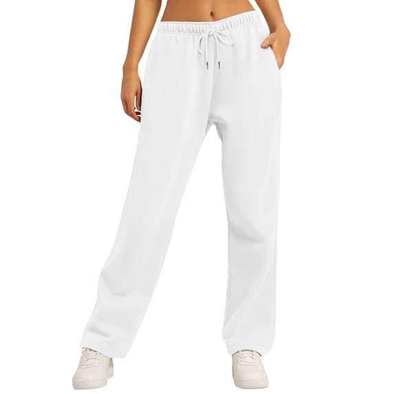 Women's Fleece-Lined Wide-Leg Sweatpants - High-Waisted Drawstring Baggy Lounge Pants with Pockets, Warm Cotton-Poly Athletic Joggers for Fall Winter Home & Outdoor