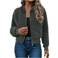 thumbnail image 1 of Women's Fleece Lined Winter Coat Cropped Long Sleeve Crewneck Zip Up Jacket Dark Gray M, 1 of 7