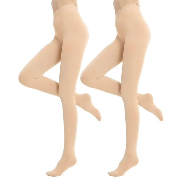 Women's Fleece Lined Winter Tights, 100D Opaque Warm Pantyhose, 2 Pairs
