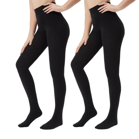 Women's Fleece Lined Winter Tights, 100D Opaque Warm Pantyhose, 2 Pairs