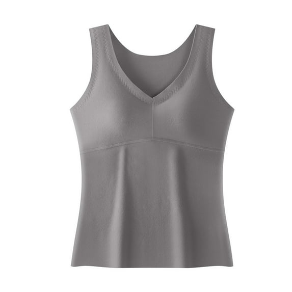 Women's Fleece-Lined Winter Warm Tank Top - Solid Color Seamless with Built-In Padded, All-in-One Innerwear & Base Layer Gray M
