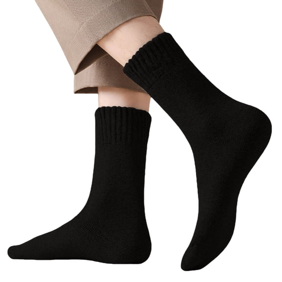 Women's Fleece Lined Wool Mid Calf Socks, 1 Pair Thermal Crew Socks for Cold Weather, Cushioned Thick Winter Socks for Everyday Wear and Comfort - Black