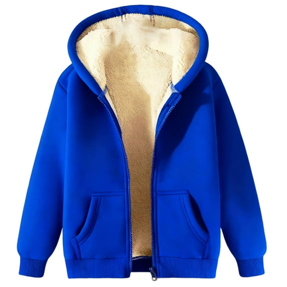 Women's Fleece Lined Zip Up Jacket, Solid Color Winter Warm Coat with Front Pockets, Soft Casual Long Sleeve Outerwear for Cold Weather Protection and Daily Comfort Wear Dark Blue L