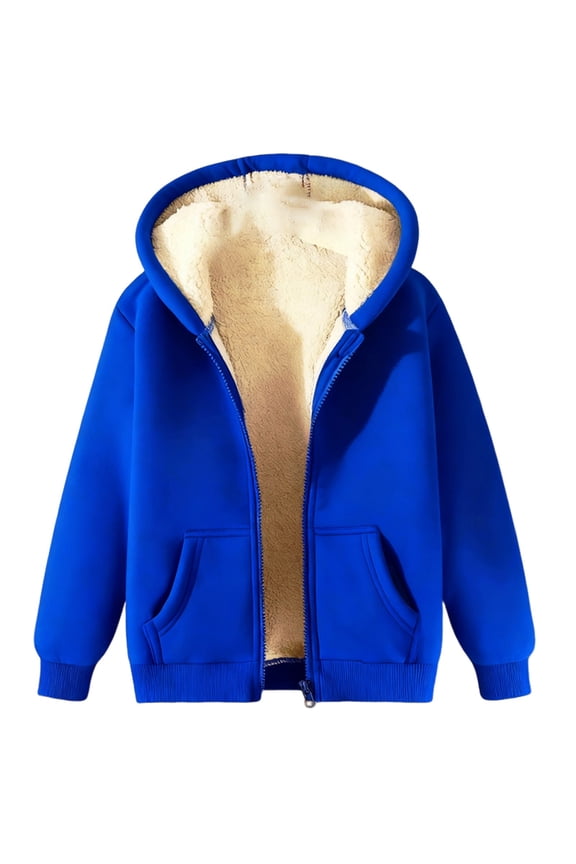 Women's Fleece Lined Zip Up Jacket, Solid Color Winter Warm Coat with Front Pockets, Soft Casual Long Sleeve Outerwear for Cold Weather Protection and Daily Comfort Wear Dark Blue XXXL