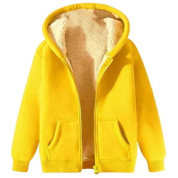 Women's Fleece Lined Zip Up Jacket, Solid Color Winter Warm Coat with Front Pockets, Soft Casual Long Sleeve Outerwear for Cold Weather Protection and Daily Comfort Wear Yellow XXXXL