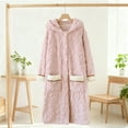 thumbnail image 1 of Women's Fleece Long Bathrobe Warm Hooded Button down Housecoat Soft Fuzzy Pajama Robes with Pockets New Plus Size Nightgowns Pinky M, 1 of 9