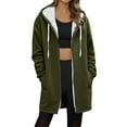 thumbnail image 1 of Women's Fleece Long Jackets Front Zip Hooded Drawstring Cardigan Thermal Casual Fall Winter Coat With Pockets (L, Army Green), 1 of 5