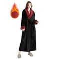 thumbnail image 1 of Women's Fleece Long Robe Warm Flannel Sherpa Trim Plush Bathrobe with Belt Pockets, L & Black, 1 of 7