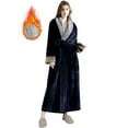thumbnail image 1 of Women's Fleece Long Robe Warm Flannel Sherpa Trim Plush Bathrobe with Belt Pockets ,L & Blue, 1 of 9