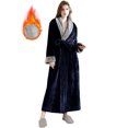 thumbnail image 1 of Women's Fleece Long Robe Warm Flannel Sherpa Trim Plush Bathrobe with Belt Pockets, XL & Blue, 1 of 8