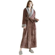 ZFSOCK Women's Fleece Long Robe Warm Flannel Sherpa Trim Plush Bathrobe with Belt Pockets,XL & Coffee