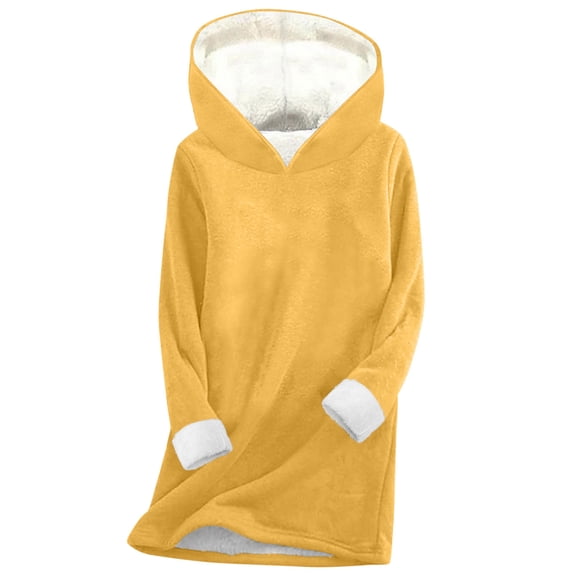 Women's Fleece Long Sleeve Hoodies Sherpa Lined Oversized Hooded Sweatshirts Winter Warm Thick Pullover Sweater (M, Yellow)