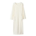 thumbnail image 1 of Women's Fleece Nightgown Warm Loose Crew Neck Jacquard Long Housecoat Fuzzy Long Sleeve Bathrobe Loungewear with Pockets, 1 of 4