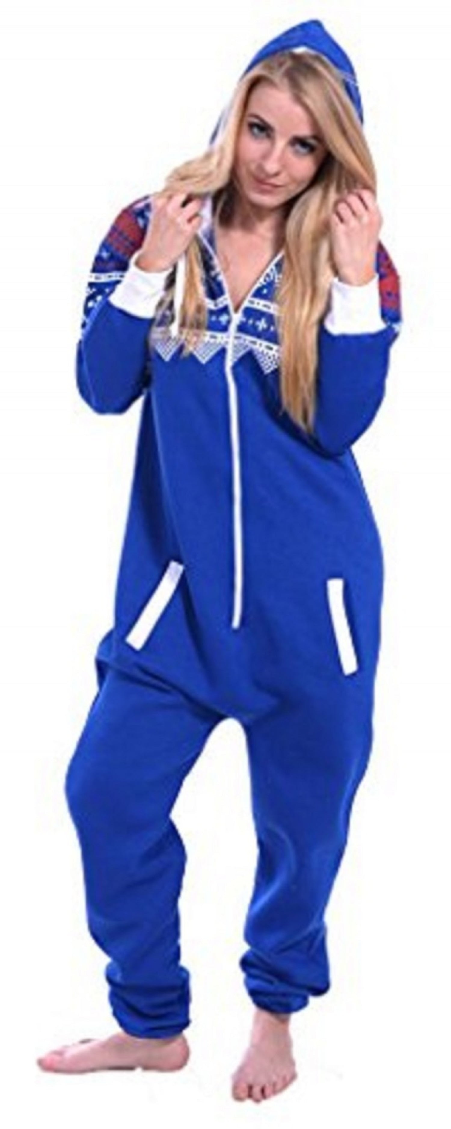 Women's Fleece NonFooted One Piece Sleepwear Adult Hooded Pajamas