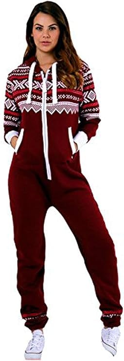 Women's Fleece Non-Footed One Piece Sleepwear Adult Hooded Pajamas Ladies Bodysuit Jumpsuits