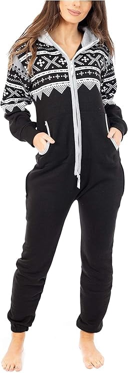 Women's Fleece Non-Footed One Piece Sleepwear Adult Hooded Pajamas Ladies Bodysuit Jumpsuits