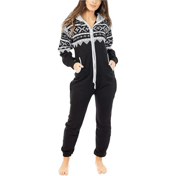 Women's Fleece Non-Footed One Piece Sleepwear Adult Hooded Pajamas Ladies Bodysuit Jumpsuits