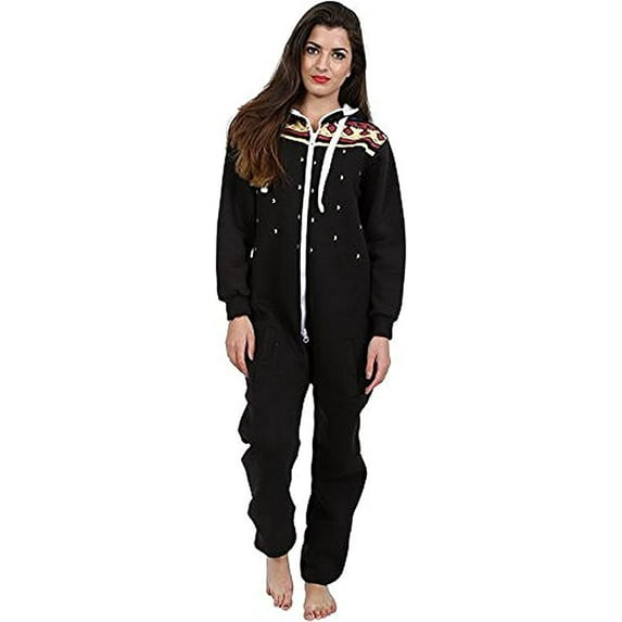 Women's Fleece Non-Footed One Piece Sleepwear Adult Hooded Pajamas Ladies Bodysuit Jumpsuits