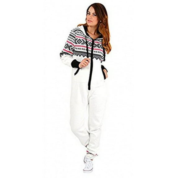Women's Fleece Non-Footed One Piece Sleepwear Adult Hooded Pajamas Ladies Bodysuit Jumpsuits