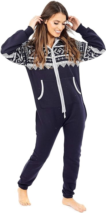 Women's Fleece Non-Footed One Piece Sleepwear Adult Hooded Pajamas Ladies Bodysuit Jumpsuits