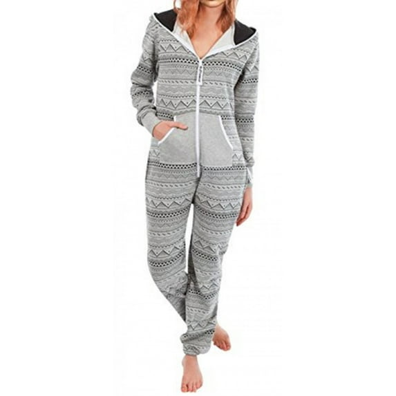 Women's Fleece Non-Footed One Piece Sleepwear Adult Hooded Pajamas Ladies Bodysuit Jumpsuits