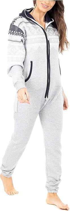 Women's Fleece Non-Footed One Piece Sleepwear Adult Hooded Pajamas Ladies Bodysuit Jumpsuits