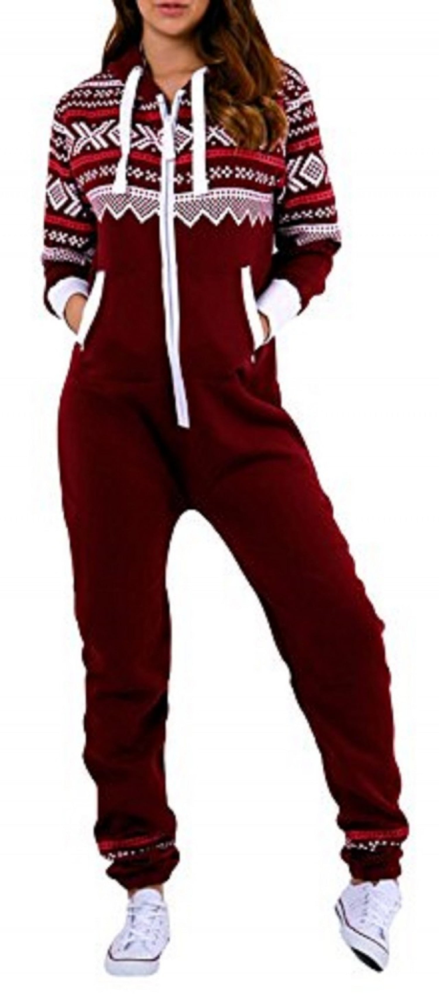 Women's Fleece NonFooted One Piece Sleepwear Adult Hooded Pajamas