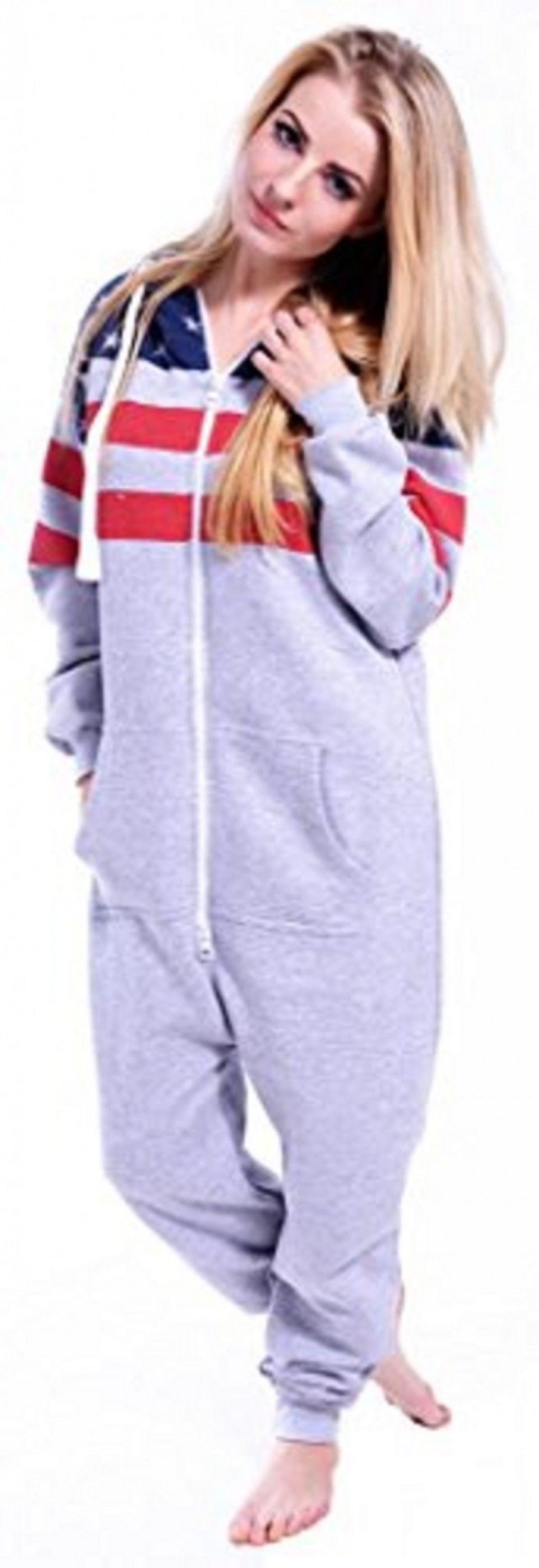 Women's Fleece NonFooted One Piece Sleepwear Adult Hooded Pajamas
